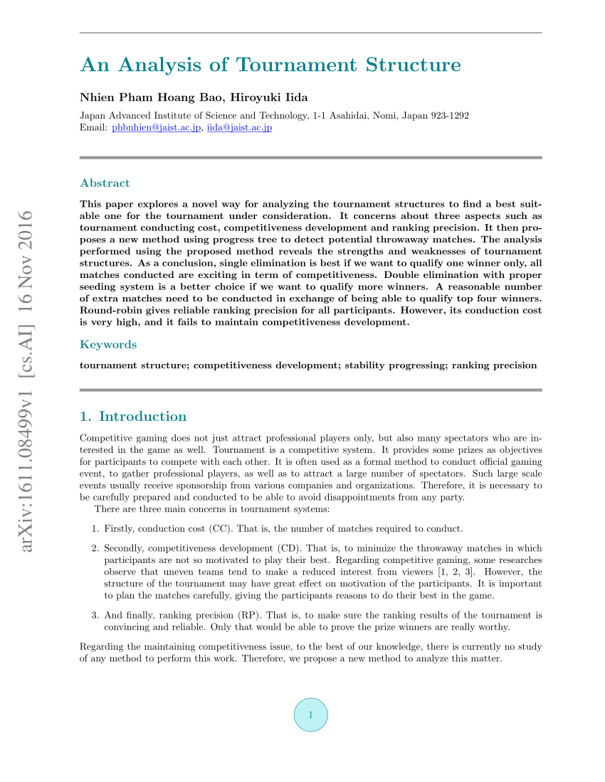 Tournament game analysis techniques